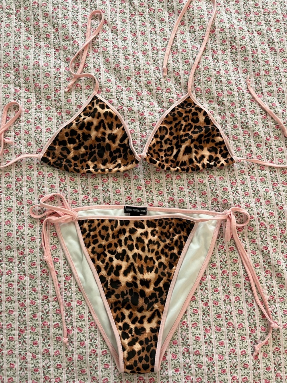 PrettyLittleThing Leopard Print Bikini with Pink Trim